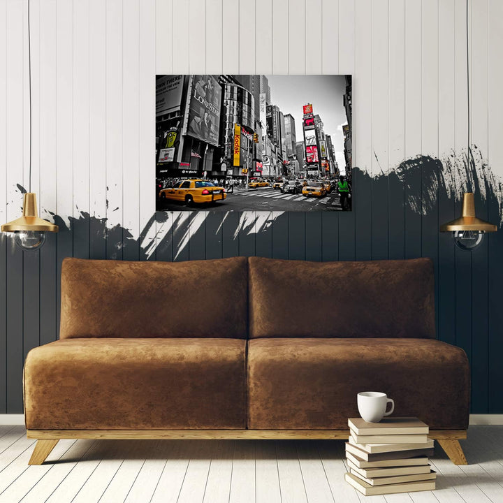 Wandbild XXL Times Square Deko Kunst Bilder schwarz-weiss 120x80 cm Deko Paneel 120x80 cm schwarz-we