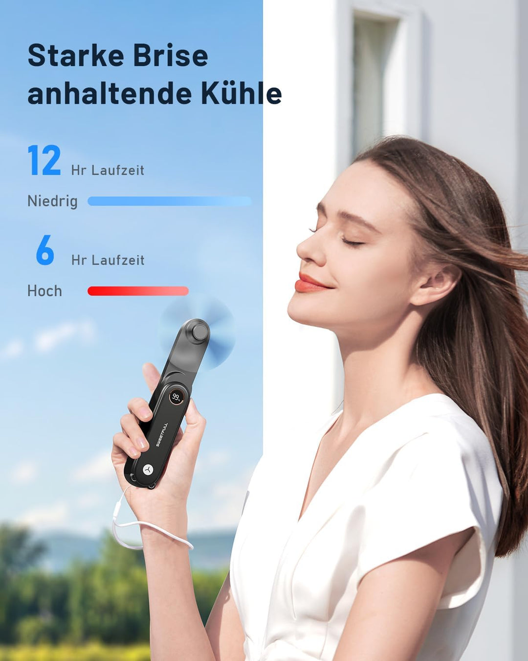 SWEETFULL 11.4cm Tragbarer Mini Ventilator leise, 3 IN 1 Handventilator Akku Aufladbar, Kleiner Tasc