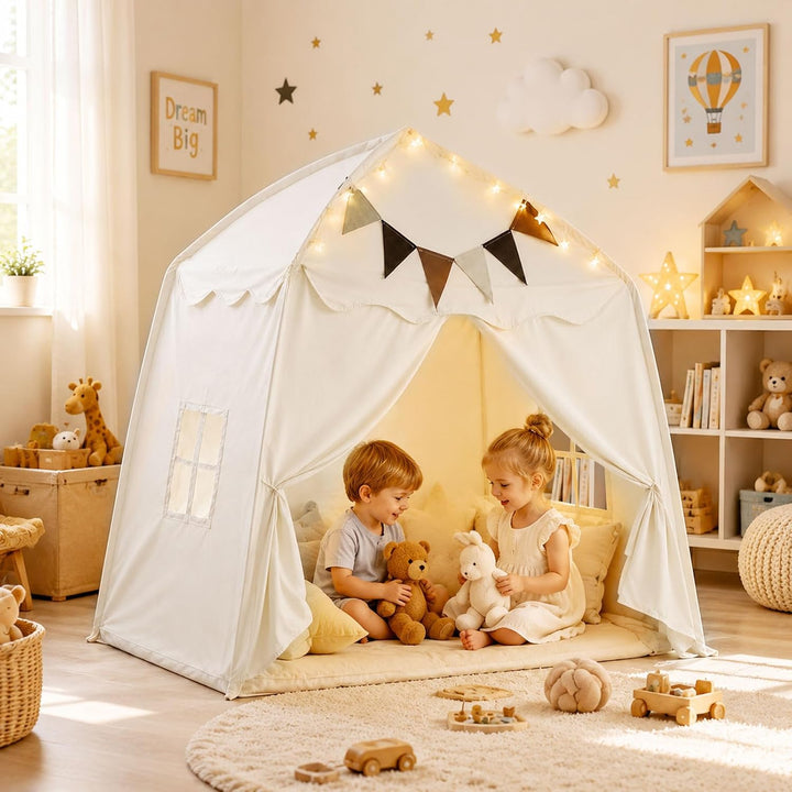 Extragrosses Spielzelt für Kinder – Tragbares &amp; Faltbares Tipi Spielhaus mit Flaggen, Jungen &amp; Mädch
