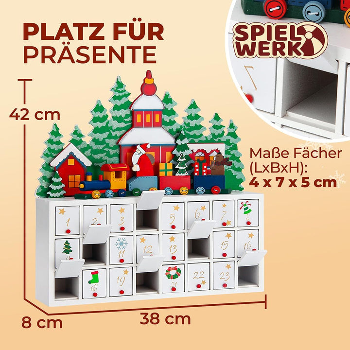 SPIELWERK® Adventskalender Winterlandschaft zum Befüllen wiederverwendbar 24 Türchen Bunt Bemalt Wei