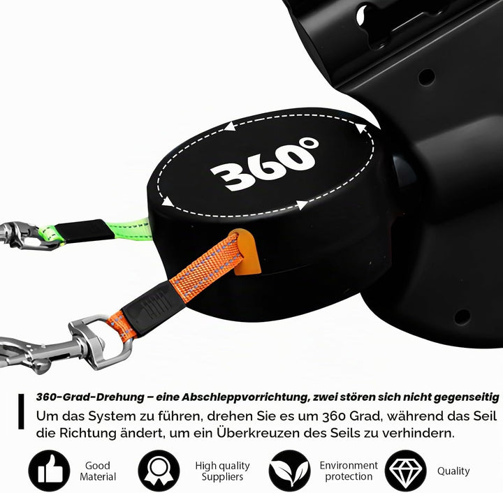 Hundeleine Doppelleine für 2 Hunde mit LED-Licht, einziehbare Leine mit komfortablem Griff, Rolllein