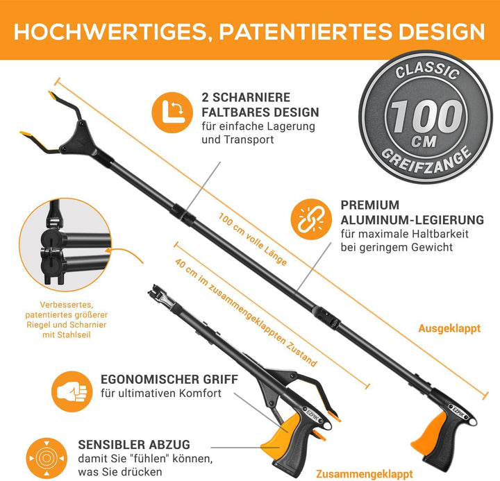 EZPIK® 100 cm Greifer für Senioren mit Magnet-Greifarm, Robuste Greifzangen für Senioren, Menschen m