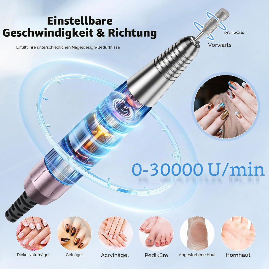 4 in 1 elektrische Nagelbohrer, 30000 U / min professioneller Nagelstaubkollektor 80W leistungsstark