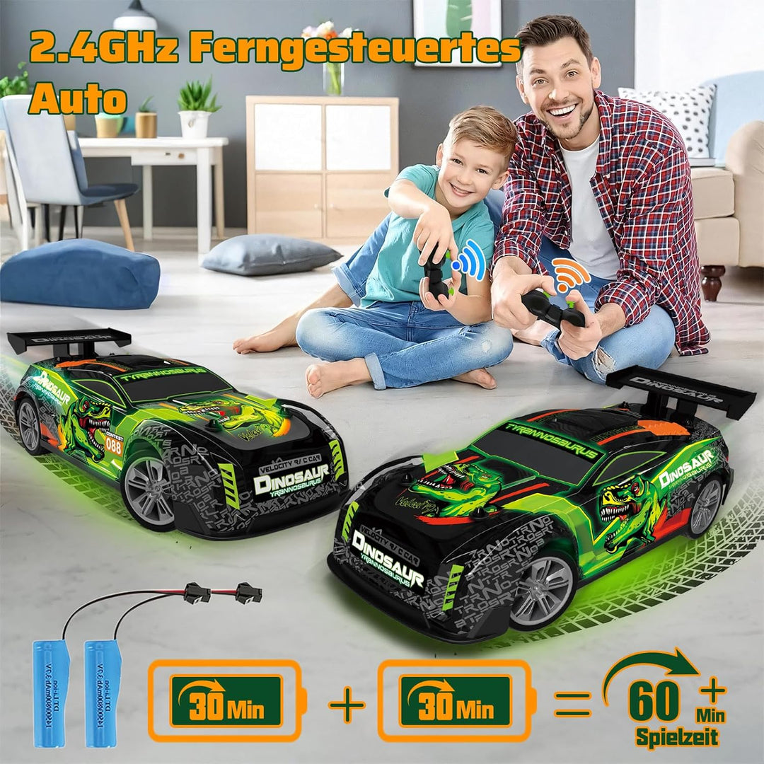 Ferngesteuertes Auto ab 3 4 5 6 Jahre, Dinosaurier Spielzeug mit Licht und Musik, 15KM/H 1/16 Fernge