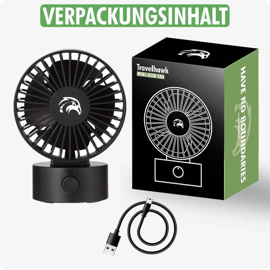 Tischventilator Schwarz - Tischventilator sehr Leise mit 2 Geschwindigkeiten USB Ventilator Wiederau