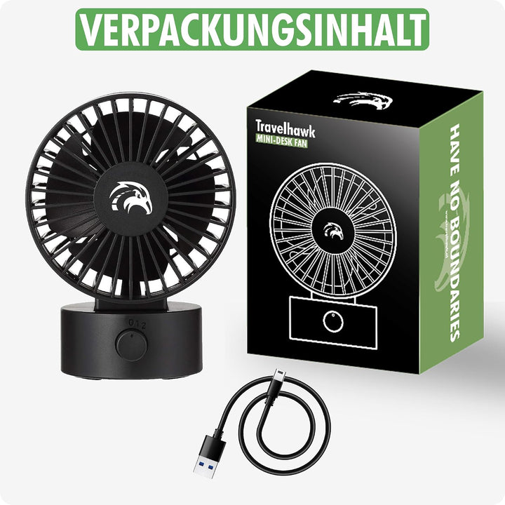 Tischventilator Schwarz - Tischventilator sehr Leise mit 2 Geschwindigkeiten USB Ventilator Wiederau