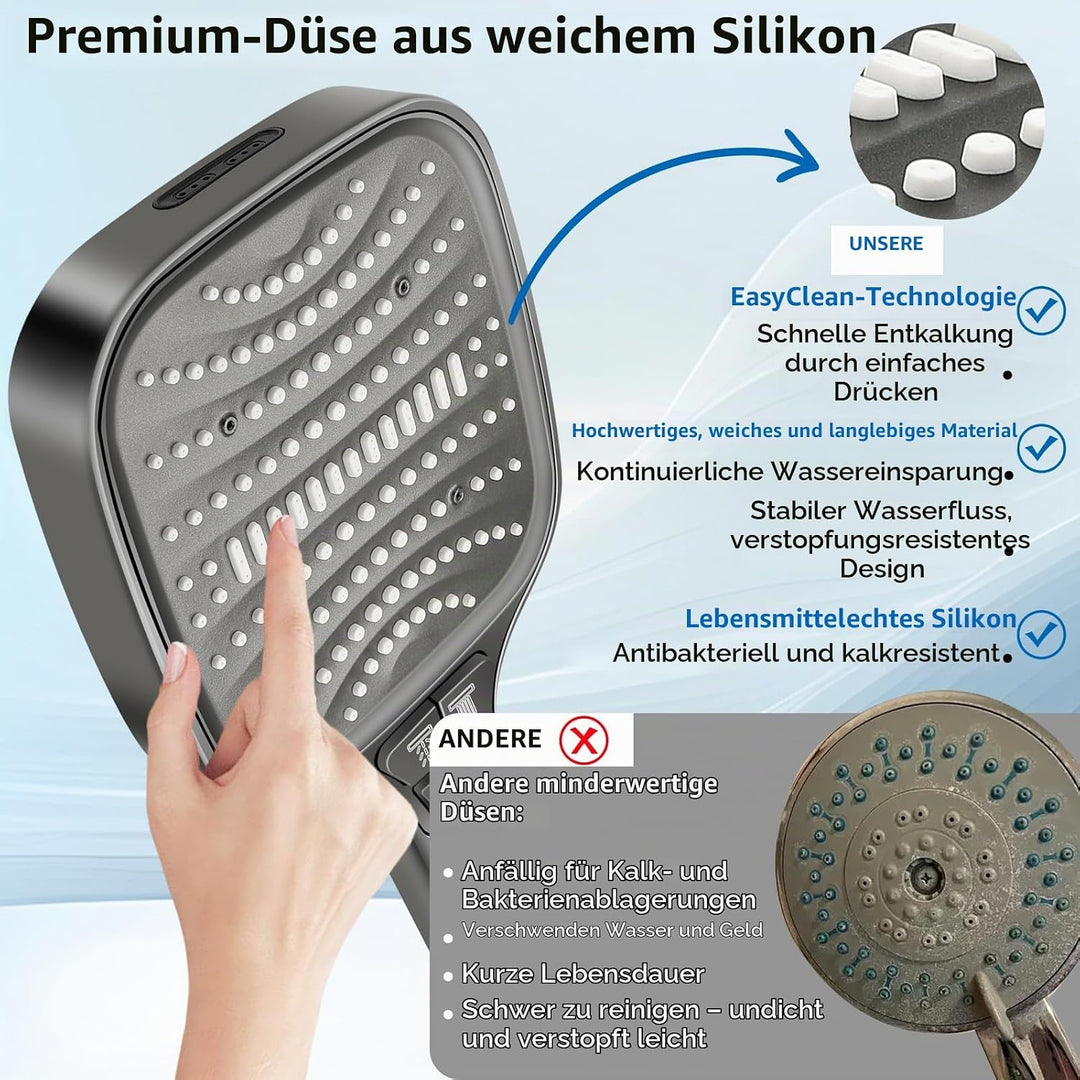 Duschkopf Gross Hochdruck – XXL Regenduschkopf mit 8 Strahlarten, Wassersparende Handbrause für Luxu