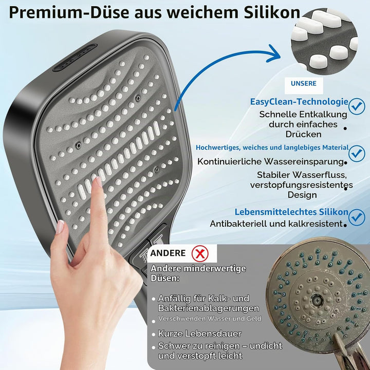 Duschkopf Gross Hochdruck – XXL Regenduschkopf mit 8 Strahlarten, Wassersparende Handbrause für Luxu