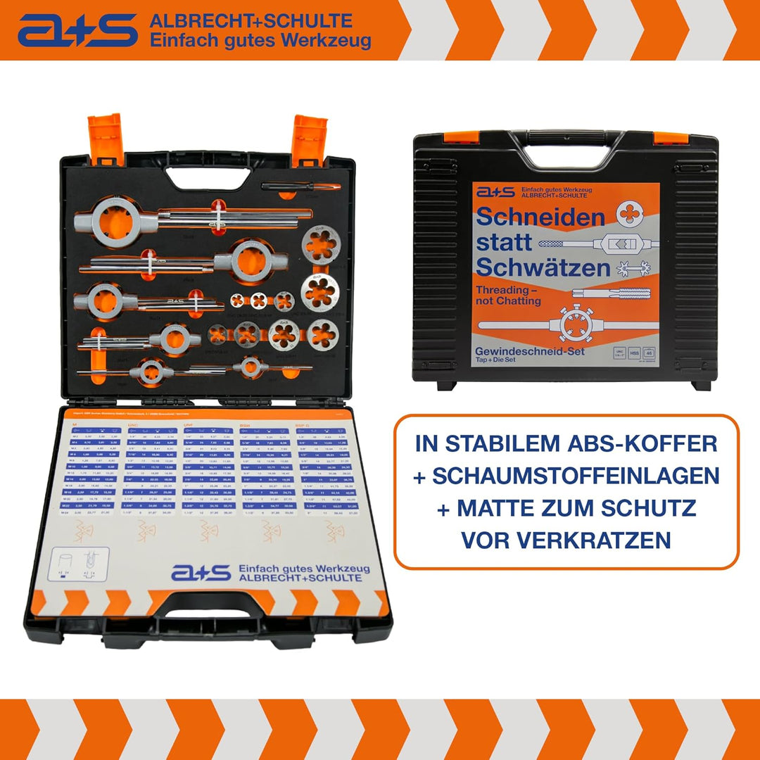 a+s UNC Gewindeschneider Set Zoll | HSS-G, 1/4''–1'', 46-teilig | Gewindebohrer, Schneideisen, Verst