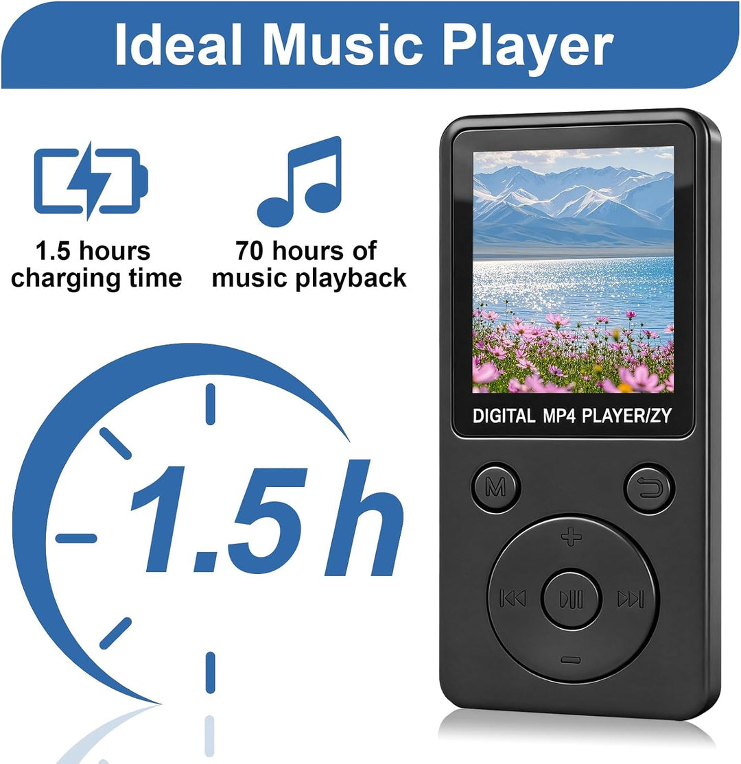 MP3 Player Bluetooth 5.0 32GB mit Lautsprecher, 70 Std Musikplayer Verlustfreier Sound, 1,8 Zoll TFT