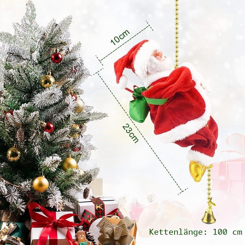POFET Elektrischer animierter kletternder Weihnachtsmann auf Perlenkette Musikalische bewegliche Fig