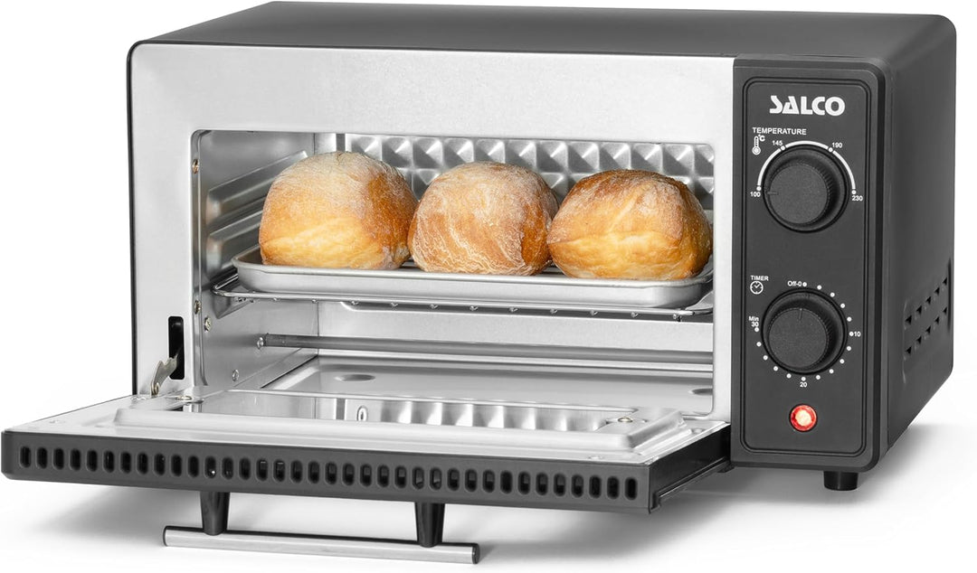 Salco Mini-Backofen | 9 Liter Kapazität | 700W | Mit Timer & Abschaltautomatik | 100-230°C | Grillen