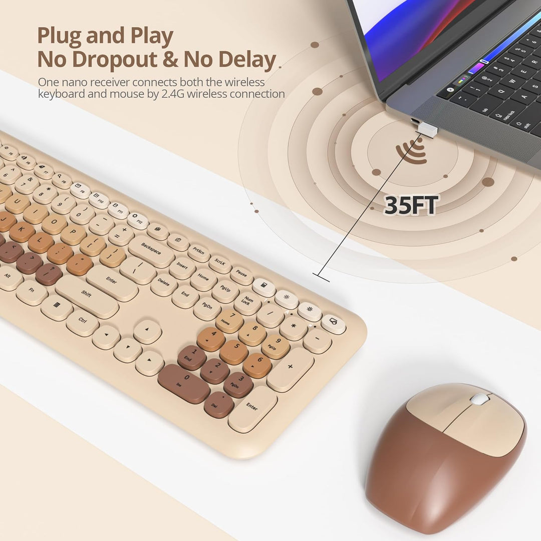 SOLIDEE Buntes kabellose Tastatur und Maus-Kombination,2.4GHz Retro Schreibmaschine Tastatur,104 Tas