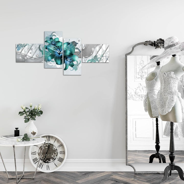 Runa Art Bild Modern Blumen Lilien - Made in Germany - Wandbilder Abstrakt Türkis 4 Teilig 017342a 1