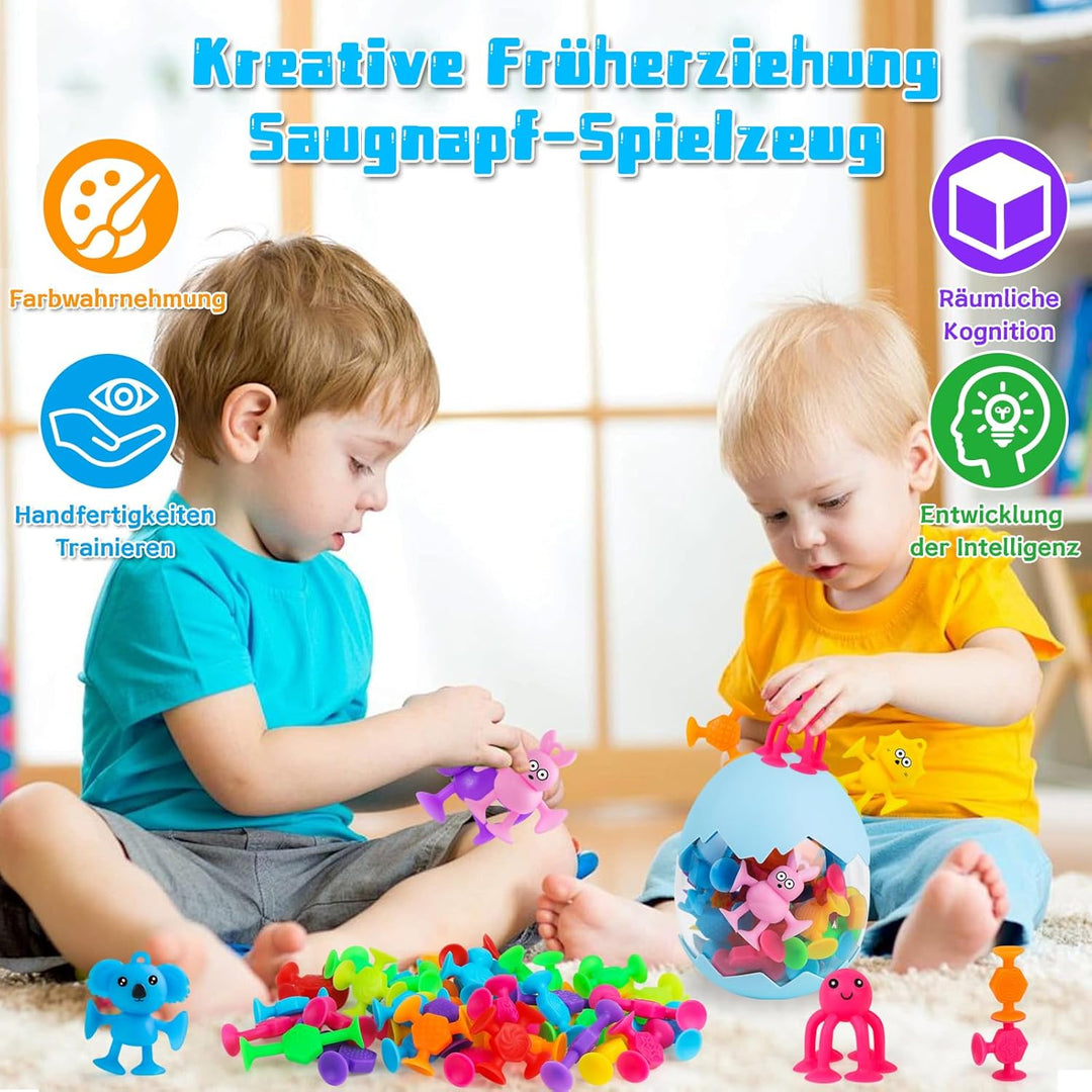 40 Stück Saugnapf Spielzeug, Montessori Spielzeug ab 3 Jahre, Silikon Sensorik Reise Spielzeug mit D