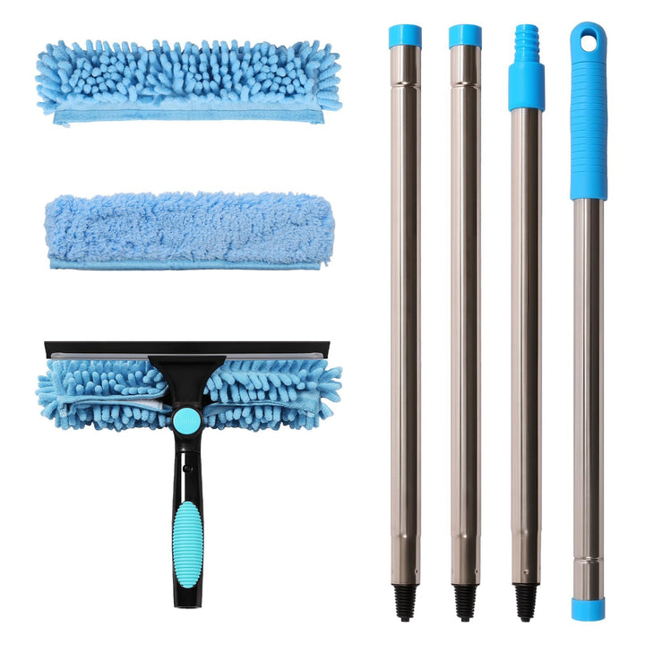 Terafeels 170cm Teleskop Fensterwischer Abzieher Set, 2 in 1 Teleskopstange Fensterreinigung ür Inne