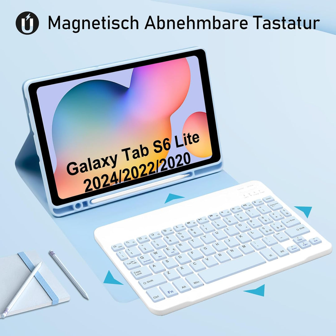 Hülle mit Tastatur für Samsung Galaxy Tab S6 Lite 2024/2022/2020, Schutzhülle mit Pencil Halter Wire