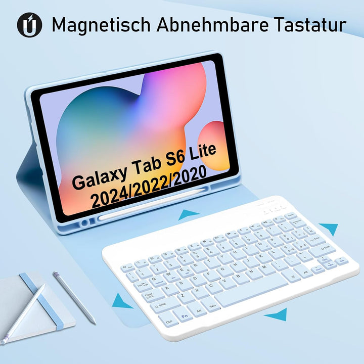 Hülle mit Tastatur für Samsung Galaxy Tab S6 Lite 2024/2022/2020, Schutzhülle mit Pencil Halter Wire