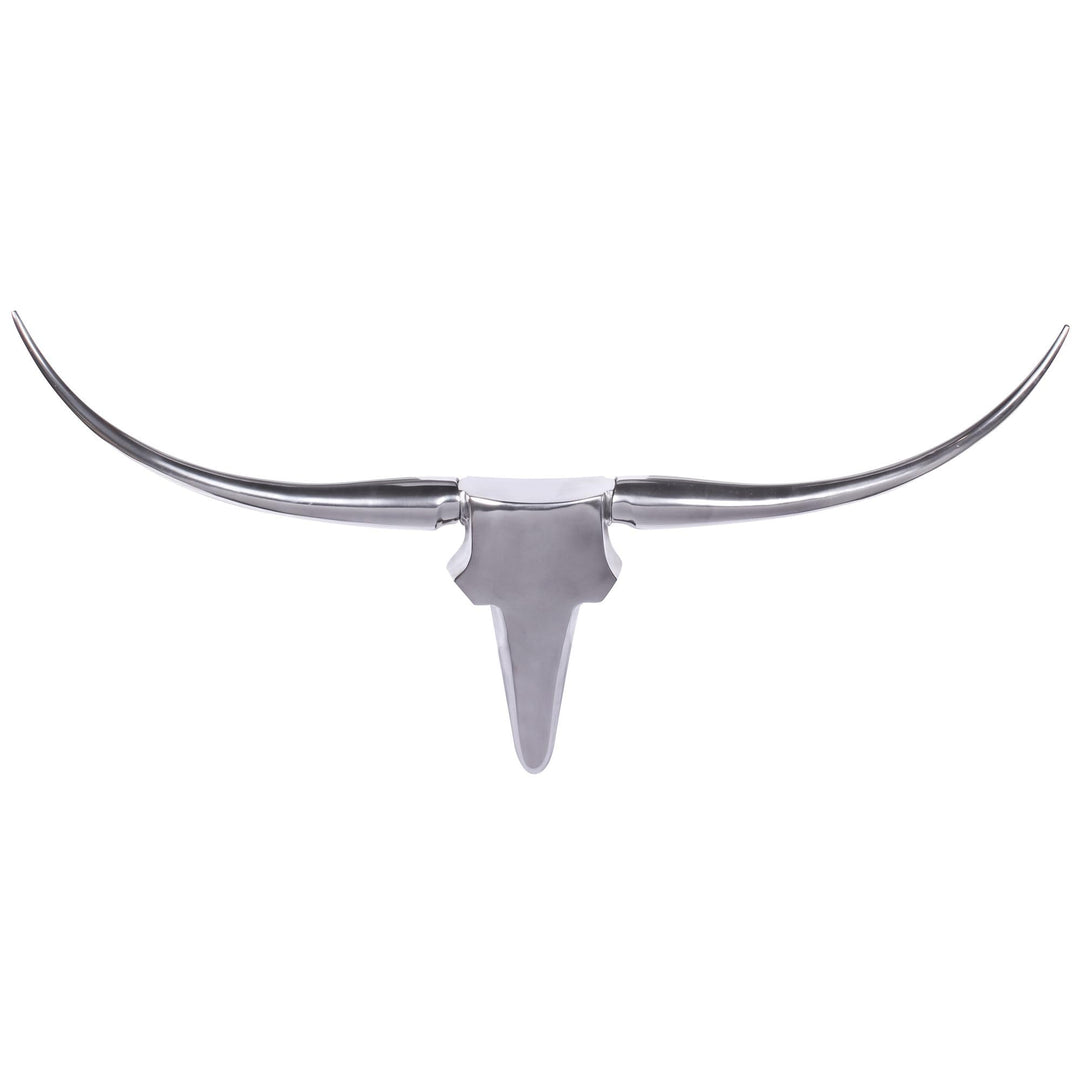 FineBuy Bull Geweih L Wanddekoration 125 cm Deer Alu Aluminium Farbe Silber Wandgestaltung Wandgewei