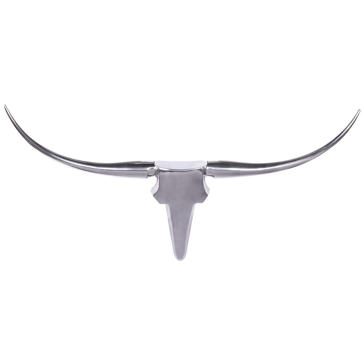 FineBuy Bull Geweih L Wanddekoration 125 cm Deer Alu Aluminium Farbe Silber Wandgestaltung Wandgewei
