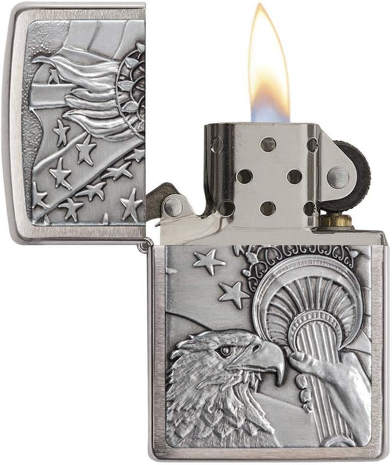 Zippo Adlerfeuerzeuge Adlerflagge aus Gebürstetem Chrom, Adlerflagge aus Geb&#xFC;rstetem Chrom