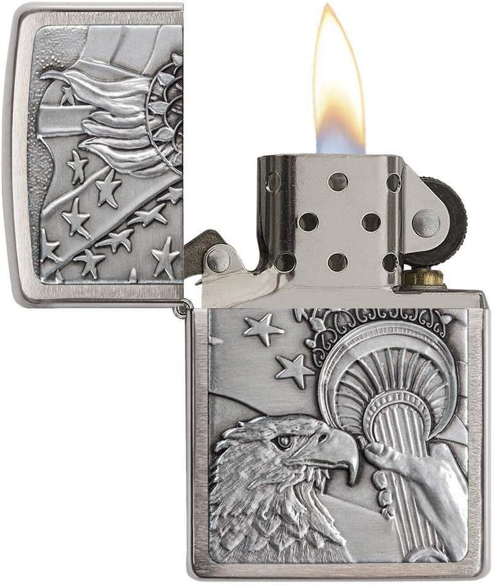 Zippo Adlerfeuerzeuge Adlerflagge aus Gebürstetem Chrom, Adlerflagge aus Geb&#xFC;rstetem Chrom