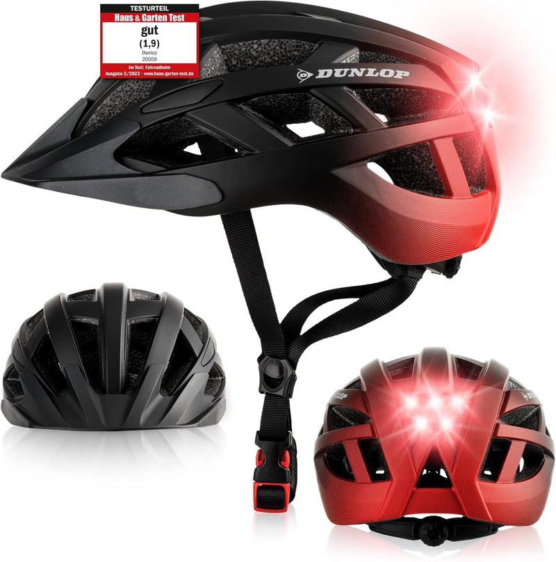 Dunlop Sports Fahrradhelm mit Licht L (58-62 cm) Schwarz/Rot, L (58-62 cm) Schwarz/Rot