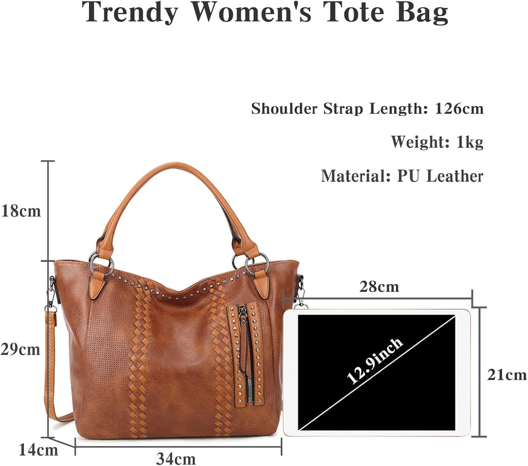PORRASSO Mode Handtasche Damen Schultertasche Grosse Henkeltasche Frauen PU Leder Umhängetasche Reis