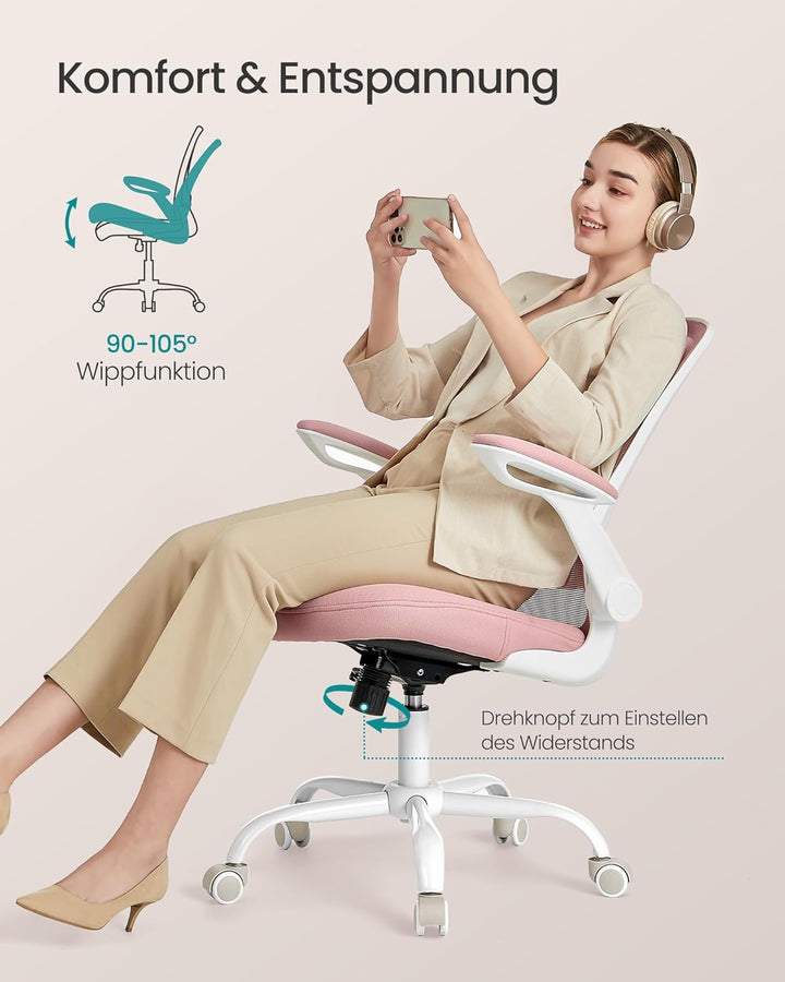 SONGMICS Bürostuhl, Schreibtischstuhl, Drehstuhl mit Netzbespannung, ergonomisch, gepolsterte Lenden