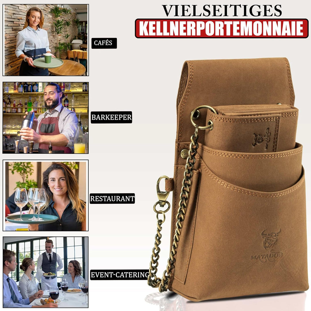 MATADOR Kellner Geldbörse Leder 'VICIO mit Kellnertasche Set | Kellnerportemonnaie Leder mit Kellner