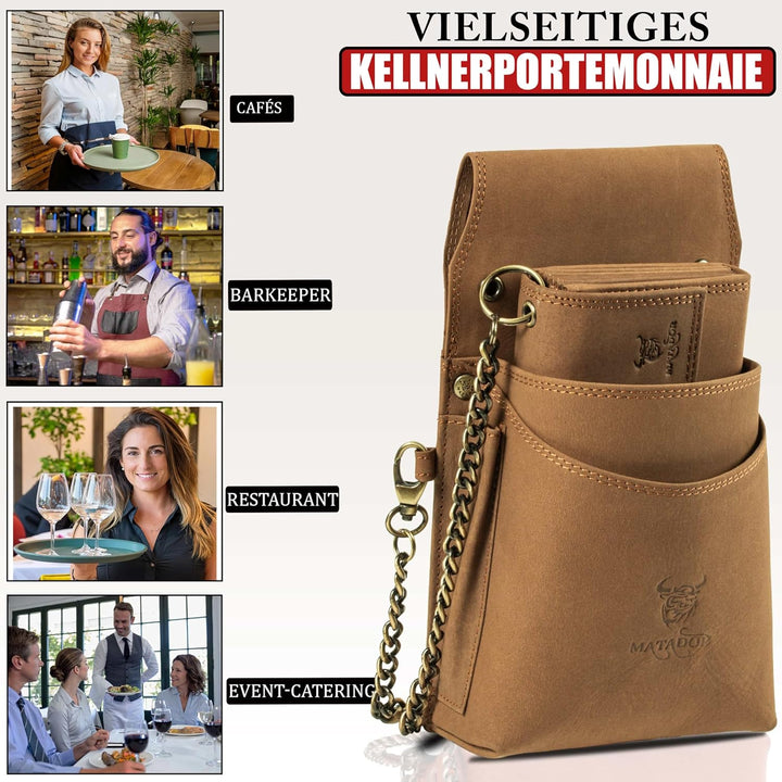 MATADOR Kellner Geldbörse Leder 'VICIO mit Kellnertasche Set | Kellnerportemonnaie Leder mit Kellner