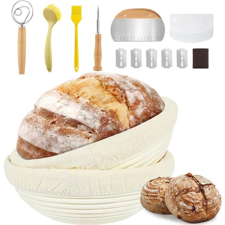 Kobete Gärkörbchen Rund Set, 2 x 23cm Runde Brotkörbchen | Gärkorb Rund zum Brotbacken aus Natürlich