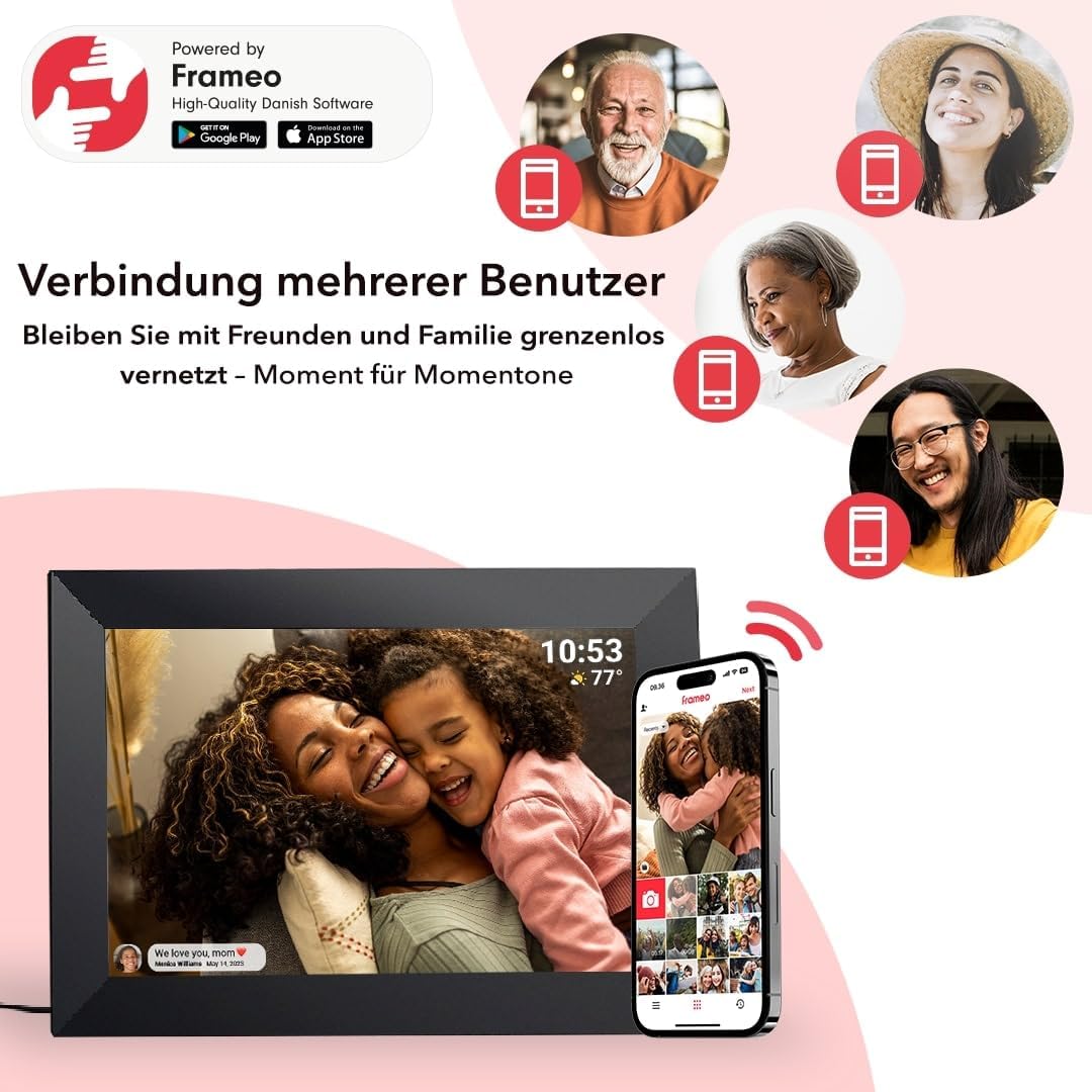 Denver PFF1037 Digitaler Bilderrahmen mit Glasdisplay und WiFi, 10.1 Zoll, Elektronischer Bilderrahm