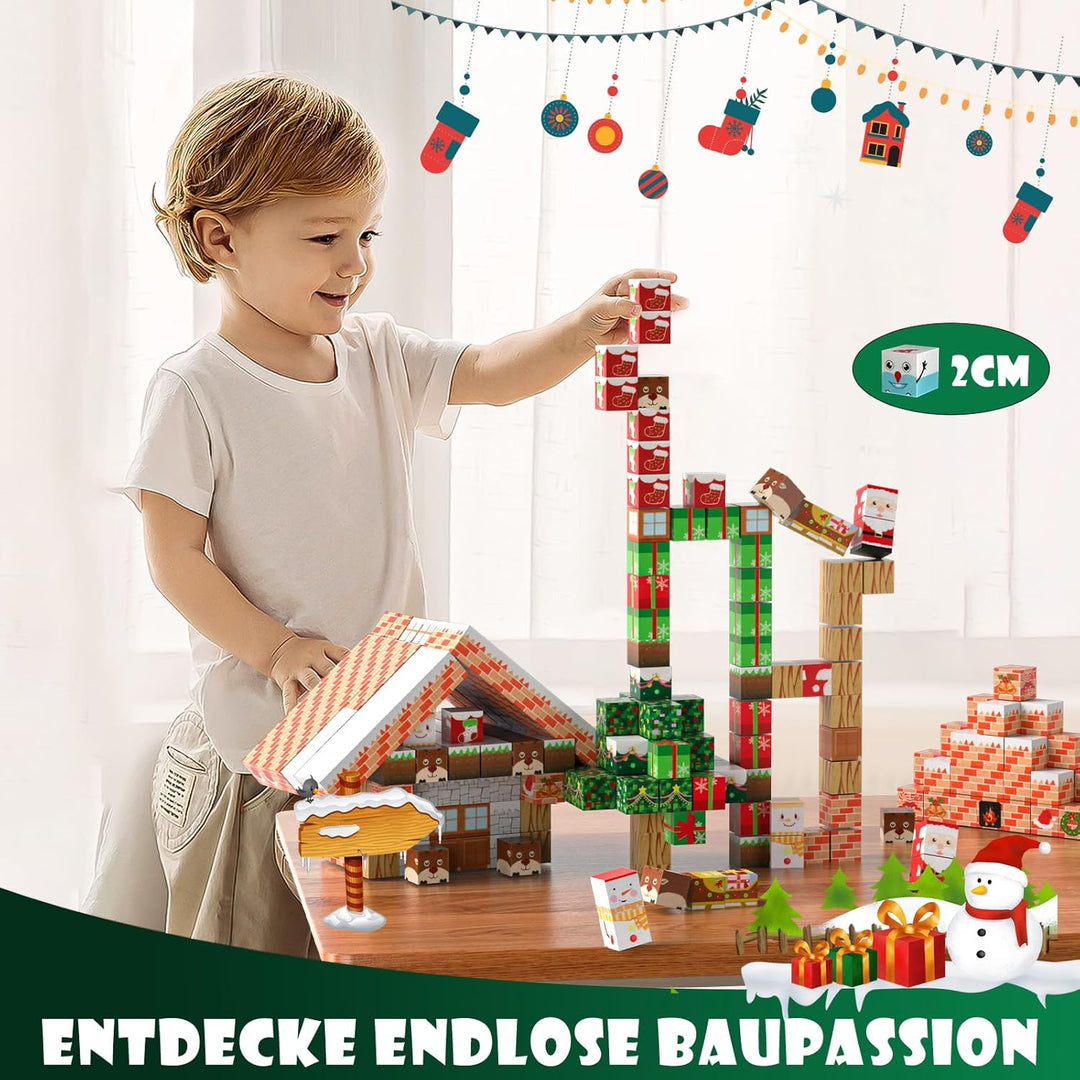 Uuoeebb 100 Stück Magnetische Bausteine - Baue Mine Welt mit Weihnachts-Schnee Magnetische Bauwelt,