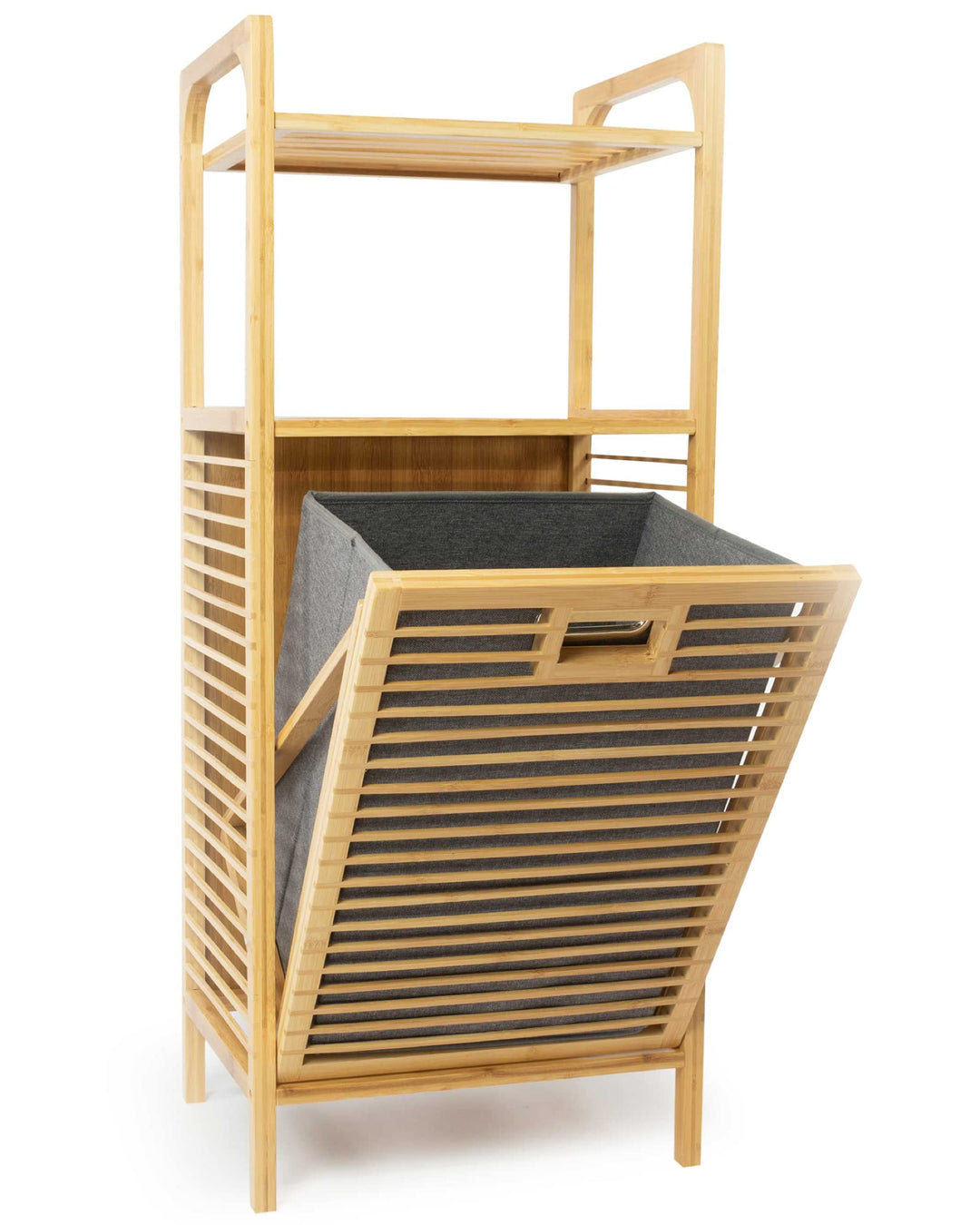 osoltus Edge Wäschesortierer - Bambus Bad-Regal mit ausklappbarem Wäschekorb - Wäsche-Schrank - Bad-