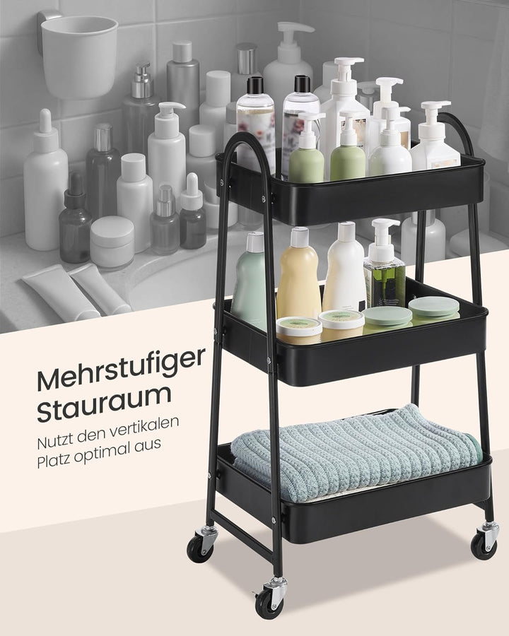 SONGMICS Rollwagen mit 3 Ebenen, Servierwagen aus Metall, Küchenwagen, Küchenregal mit Griffen, 2 Br