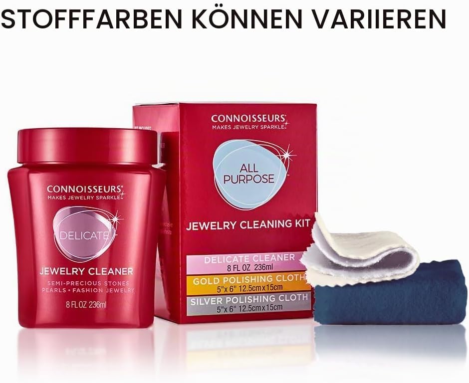 Connoisseurs Silberputzmittel Schmuckreinigungsset | Schmuckreiniger mit Gold- &amp; Silberpoliertuch |