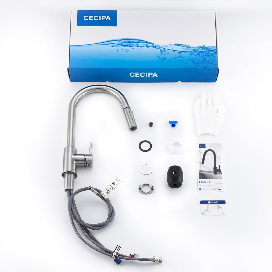 CECIPA Wasserhahn Küche, Mischbatterie Küche mit Hohem Bogen, Hochdruck Küchenarmatur mit Brause Aus
