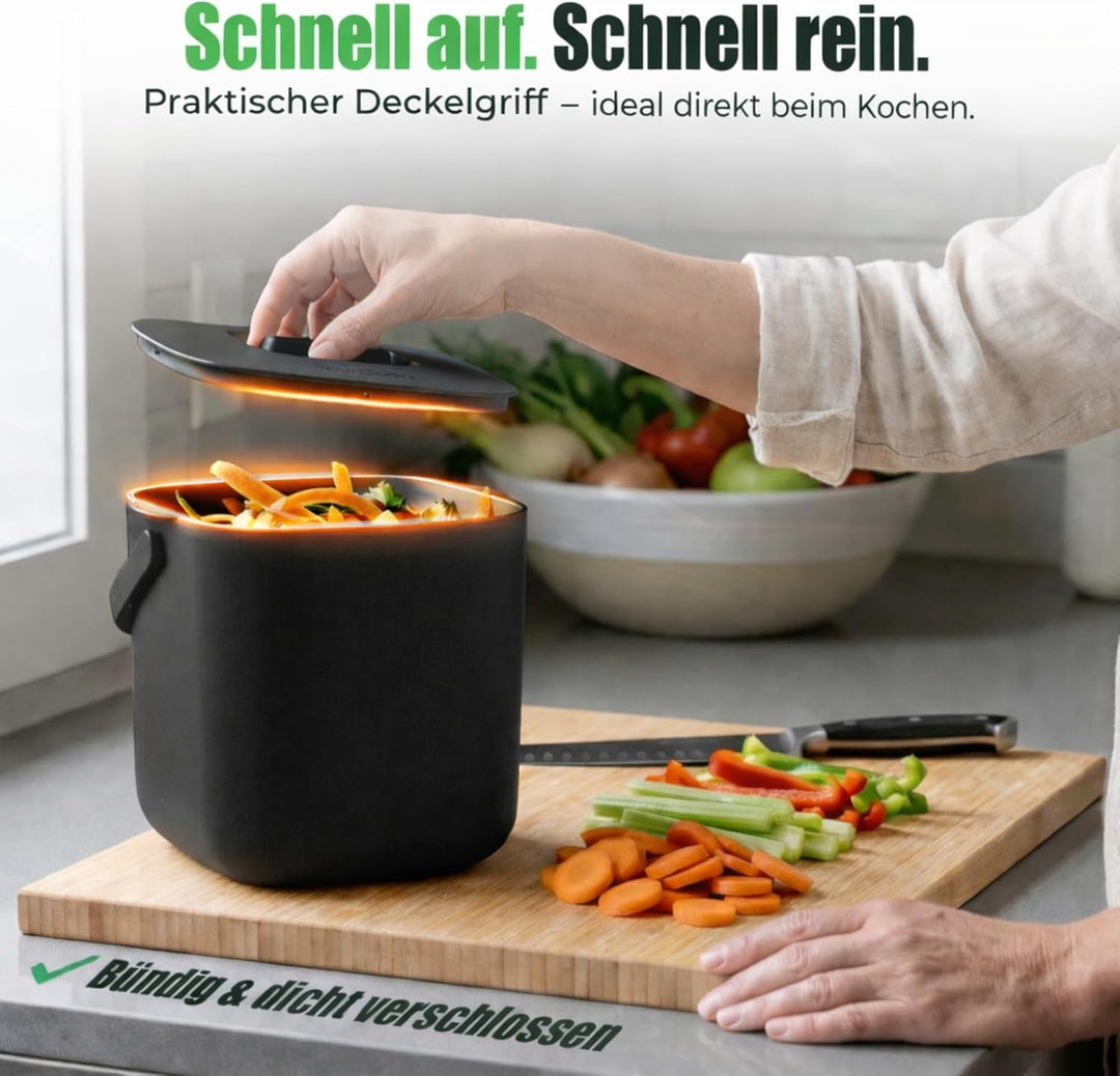 YourCasa Biomülleimer Küche 4L - Komposteimer mit herausnehmbarem Sieb & Deckel - geruchsdicht, spül