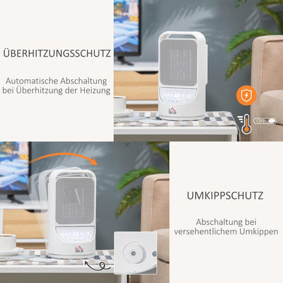 HOMCOM Heizgerät Heizlüfter 750W/1500W Keramik Elektroheizer mit 3 Stufen Warm 12-Stunden-Timer 45°