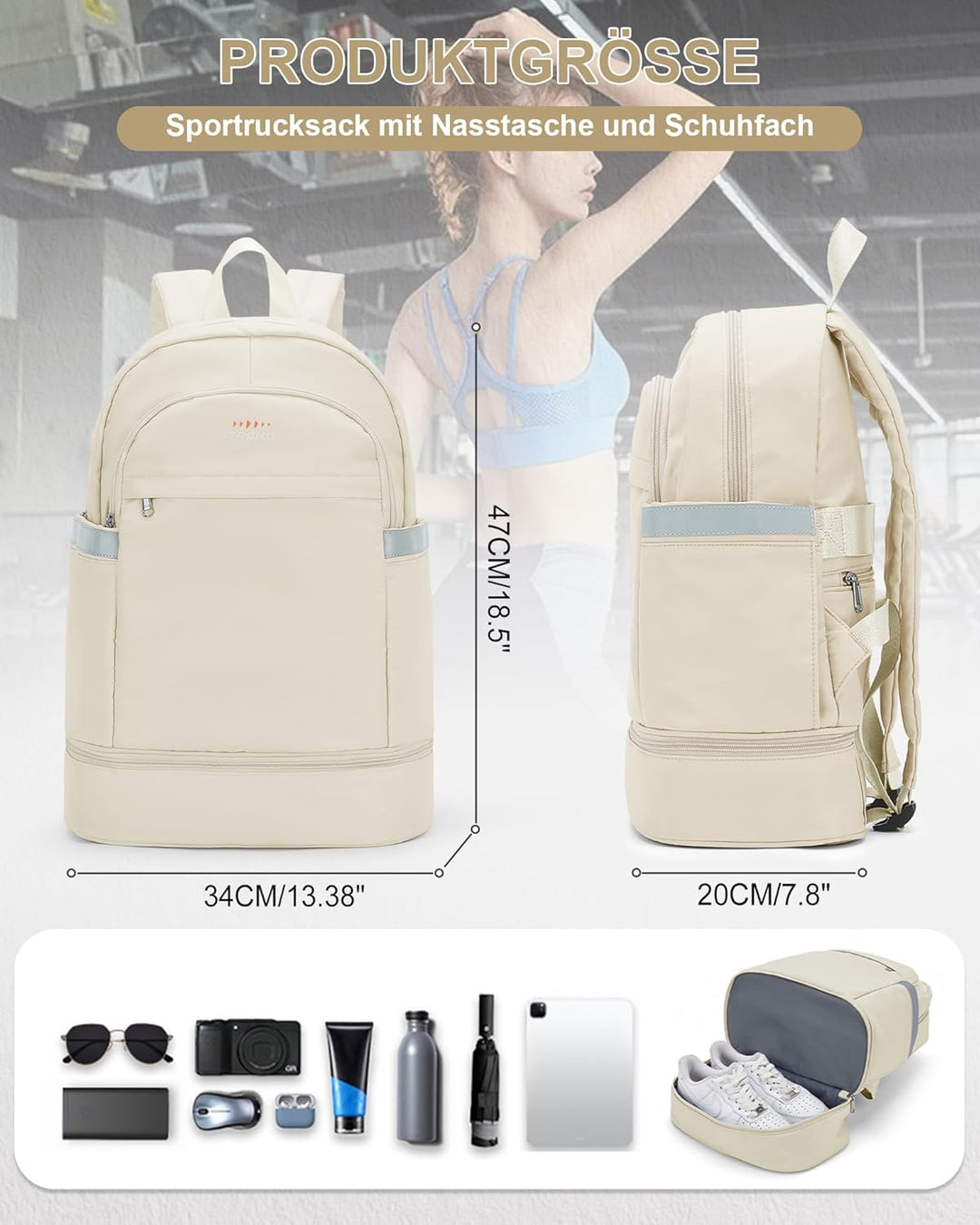 suradar Sportrucksack für Frauen mit Nasstasche und Schuhfach Sportrucksack Damen Gym Backpack Rucks