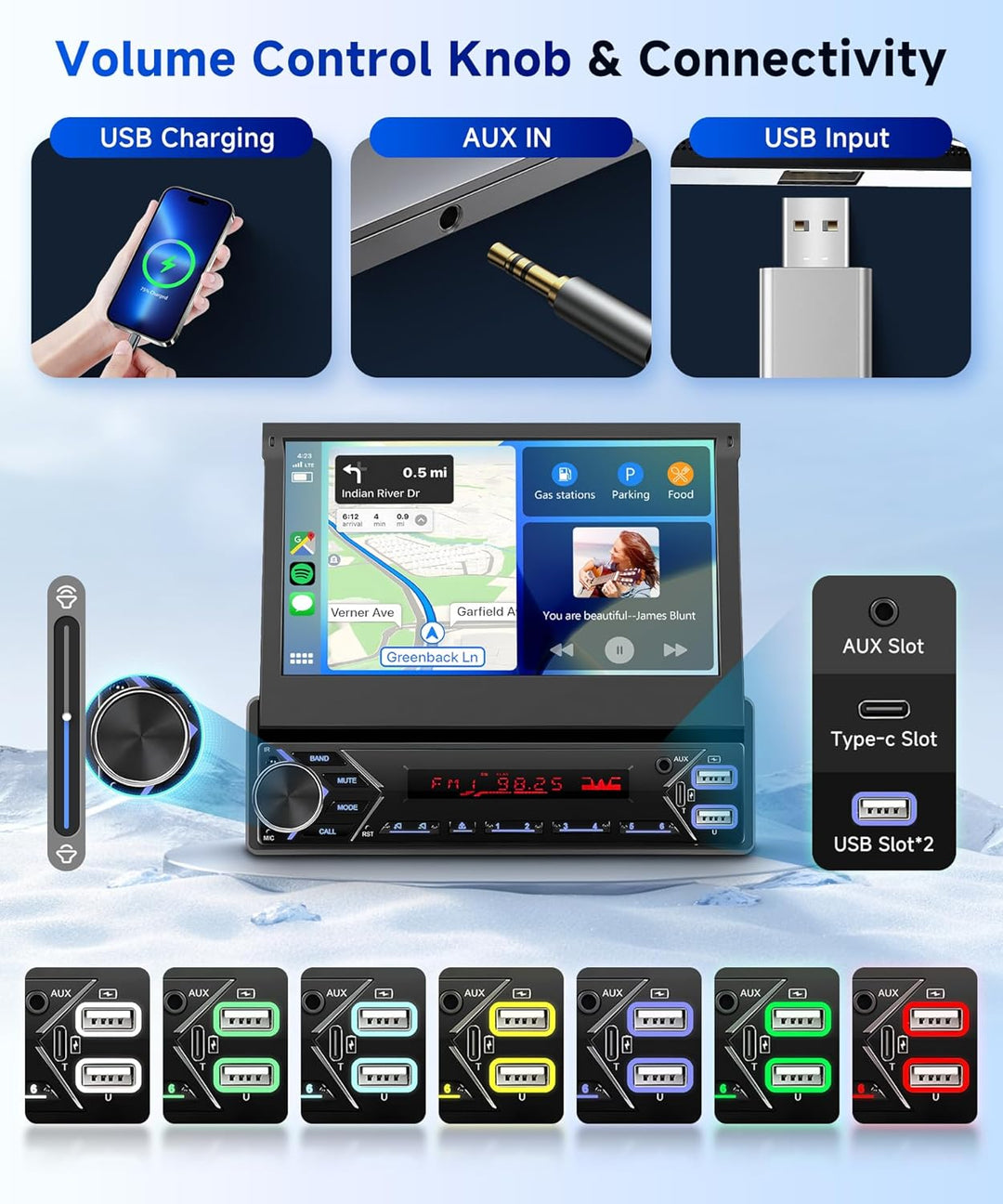 Hodozzy DAB Autoradio 1 Din Wireless Carplay Android Auto mit Automatisch Einziehbarem 7 Zoll Bildsc
