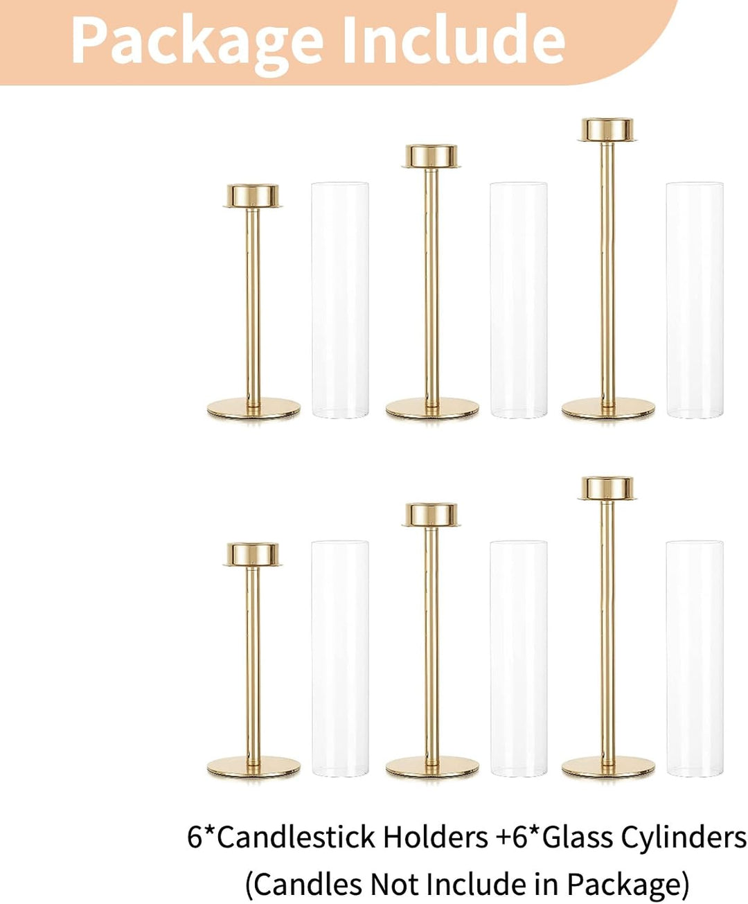 Nuptio Glaszylinder für Kerzen Kerzenhalter Gold: 60 & 55 & 50cm Gross Klarglas Metall Kerzenständer