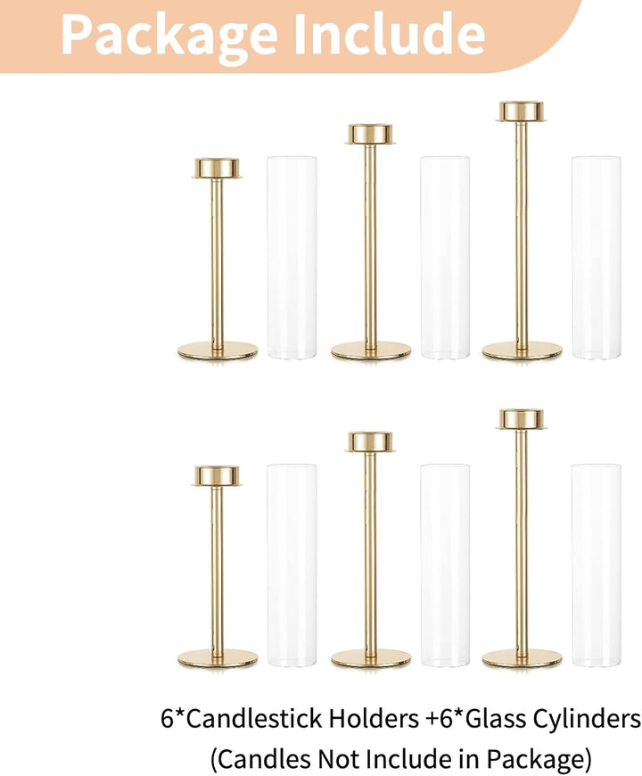 Nuptio Glaszylinder für Kerzen Kerzenhalter Gold: 60 & 55 & 50cm Gross Klarglas Metall Kerzenständer