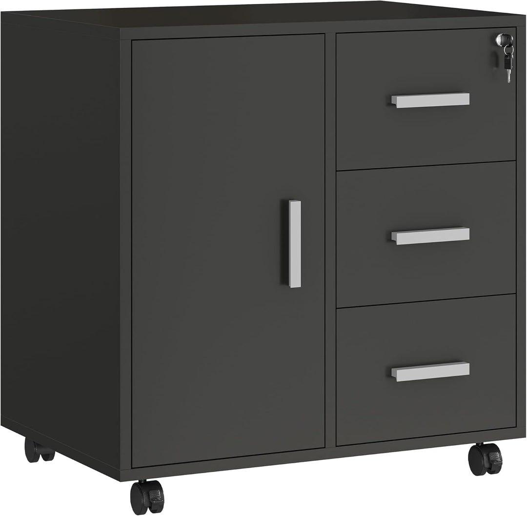 YITAHOME Rollcontainer mit 3 Schubladen, Mobiler Aktenschrank mit Rädern, Bürocontainer Schubladensc