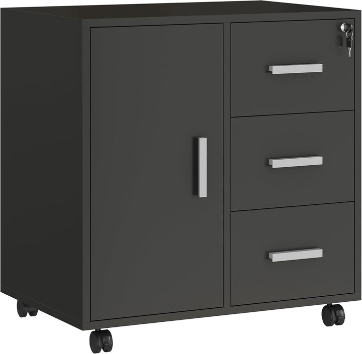 YITAHOME Rollcontainer mit 3 Schubladen, Mobiler Aktenschrank mit Rädern, Bürocontainer Schubladensc