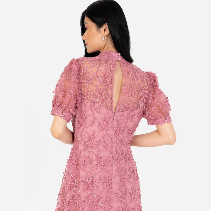 Maya Deluxe Damen Women's Embroidered Dress for Ladies Sequin Embellished Midaxi Floral High Neck We