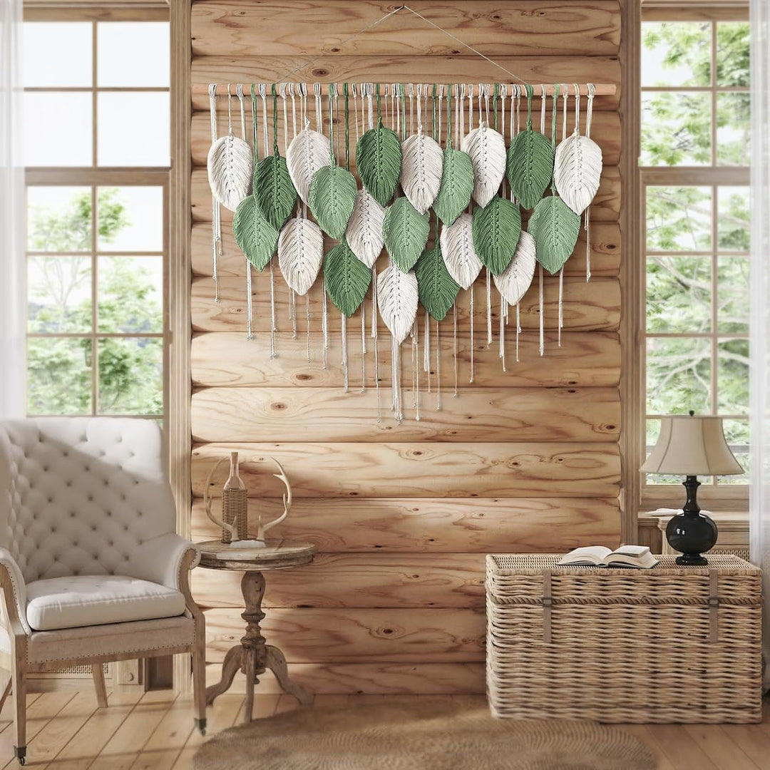 Weldomcor Grosser Wandbehang Wandteppich, Boho Makramee Gewebte Handgemachte Quaste Blatt Tapisserie