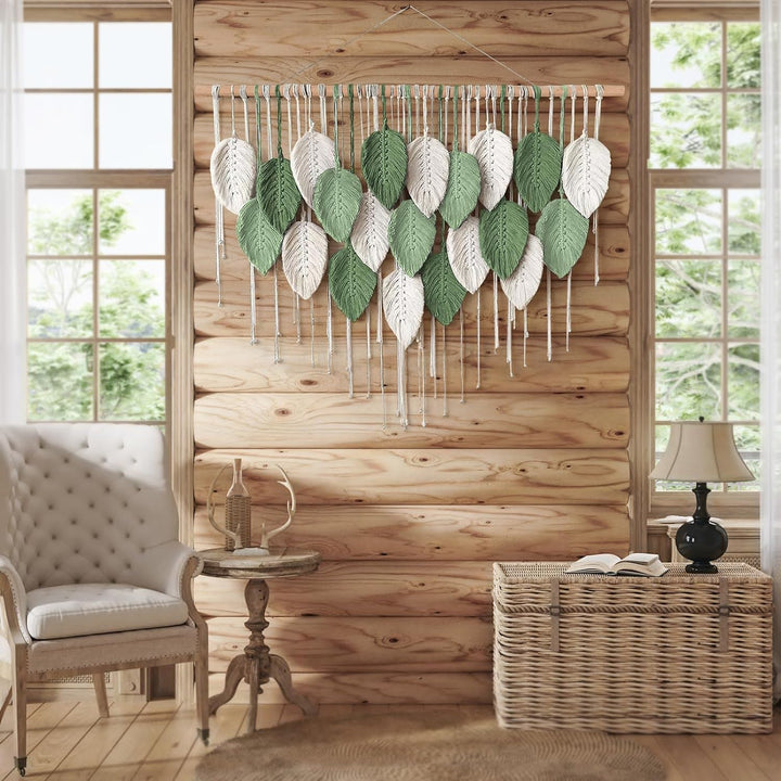 Weldomcor Grosser Wandbehang Wandteppich, Boho Makramee Gewebte Handgemachte Quaste Blatt Tapisserie