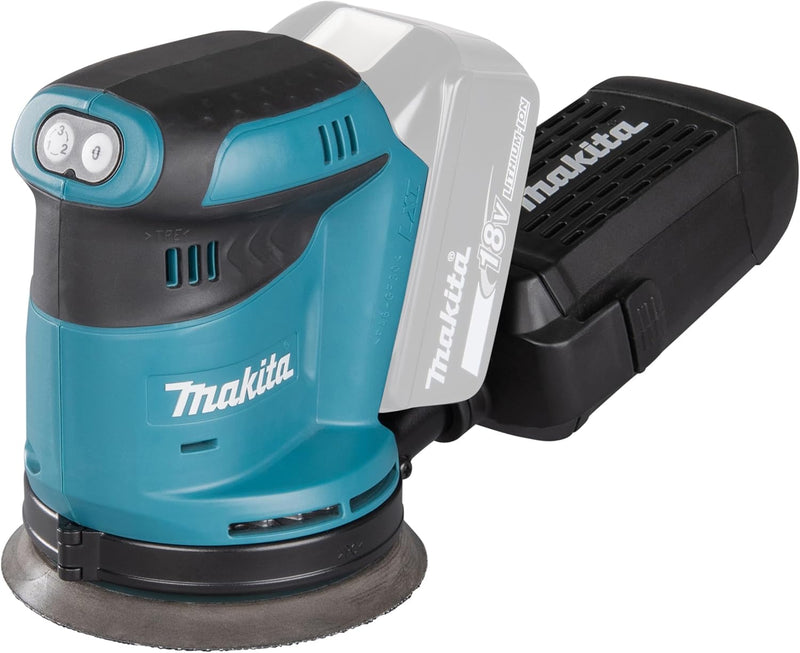 Makita DBO180Z Akku-Exzenterschleifer 18 V (ohne Akku, ohne Ladegerät), Blau, Silber, 125 mm